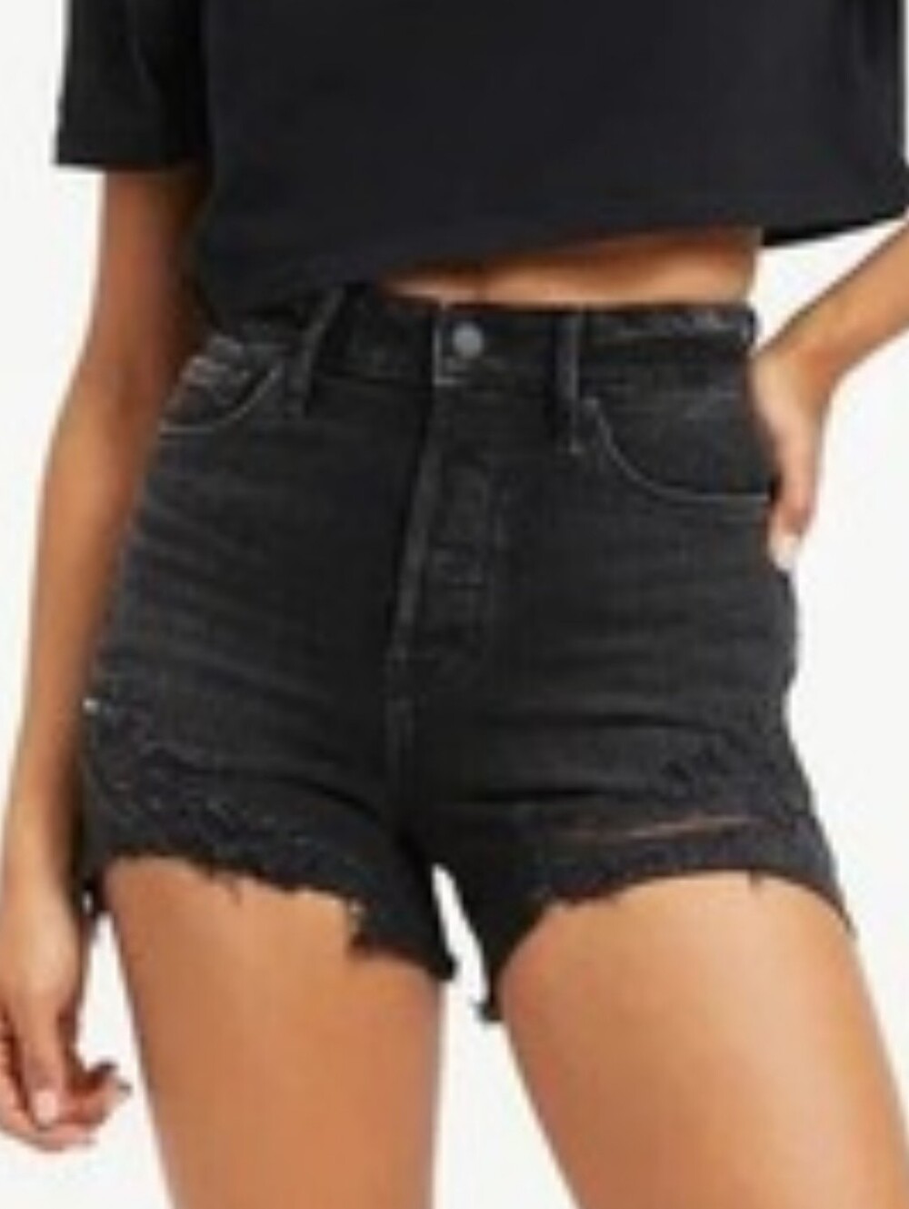 Good American Bombshell Distressed Denim Shorts Black Size 30 / 10
